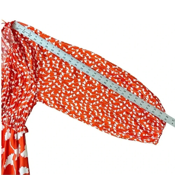 Diane von Furstenberg Ginkgo Print Maxi Dress sz XS Orange & White Long sleeve - Picture 5 of 9